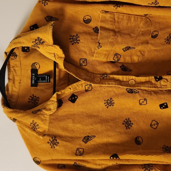 Forever 21 Men courdory mustard yellow button down size S - Picture 3 of 10